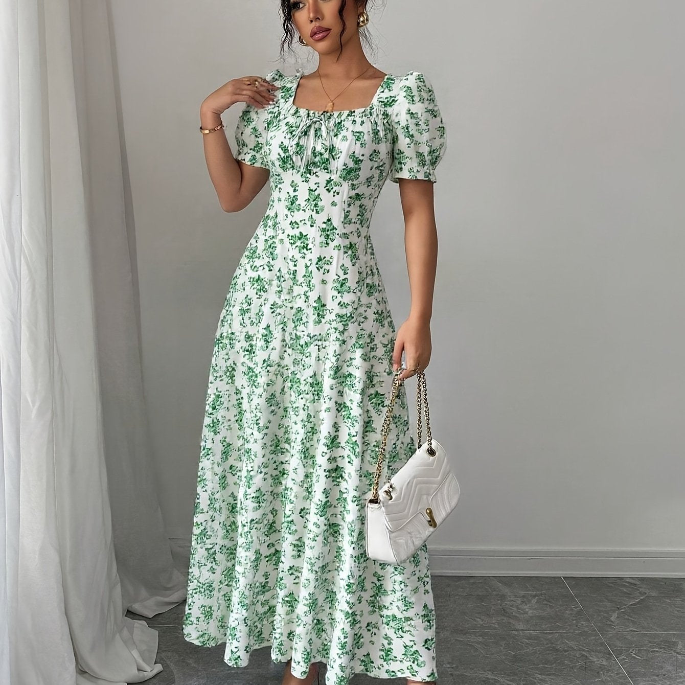 Floravera™ | Ruffled-Sleeve Floral A-Line Dress