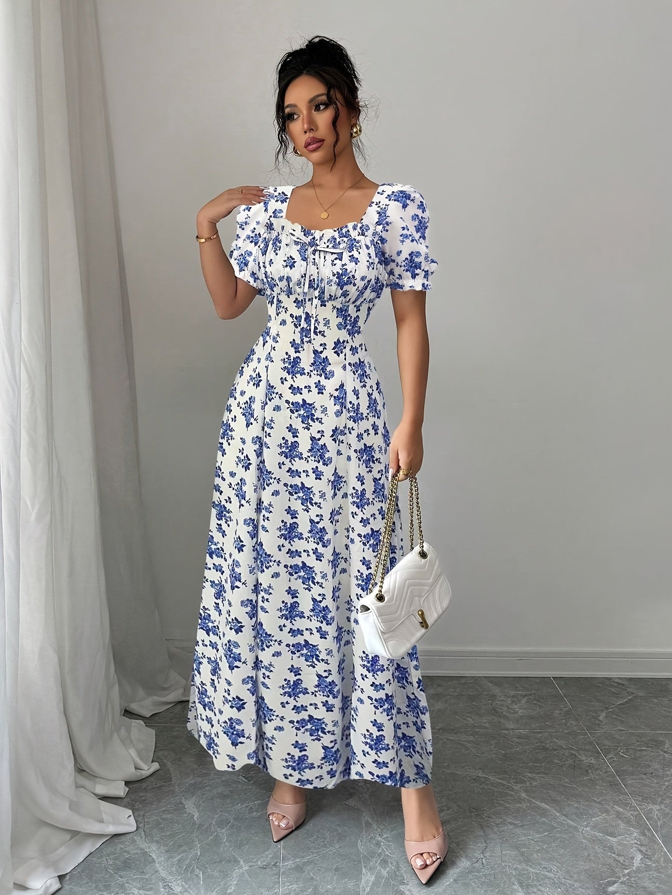 Floravera™ | Ruffled-Sleeve Floral A-Line Dress
