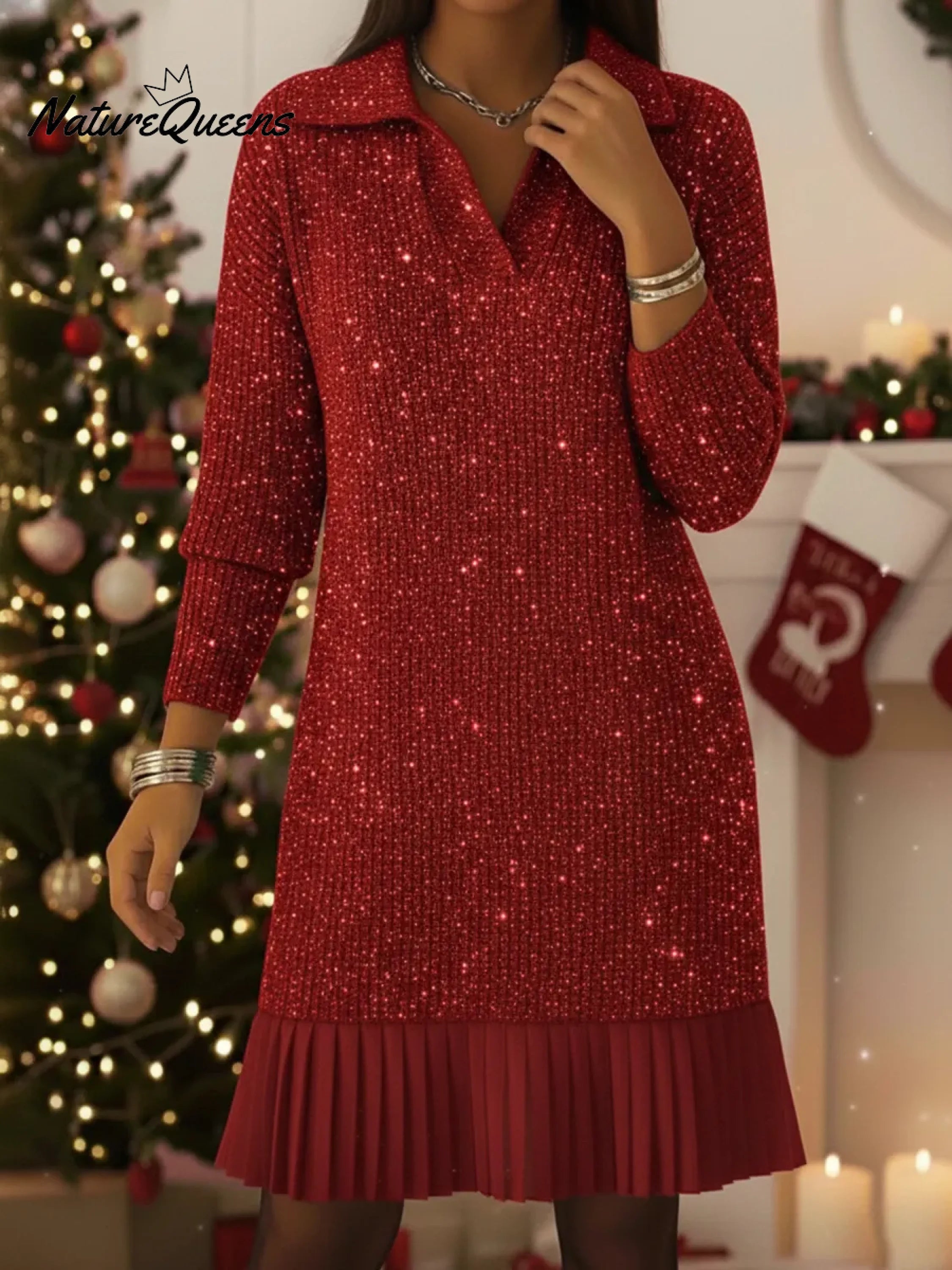 ShineKnit™ | Elegant Shimmery Turtleneck Knit Dress