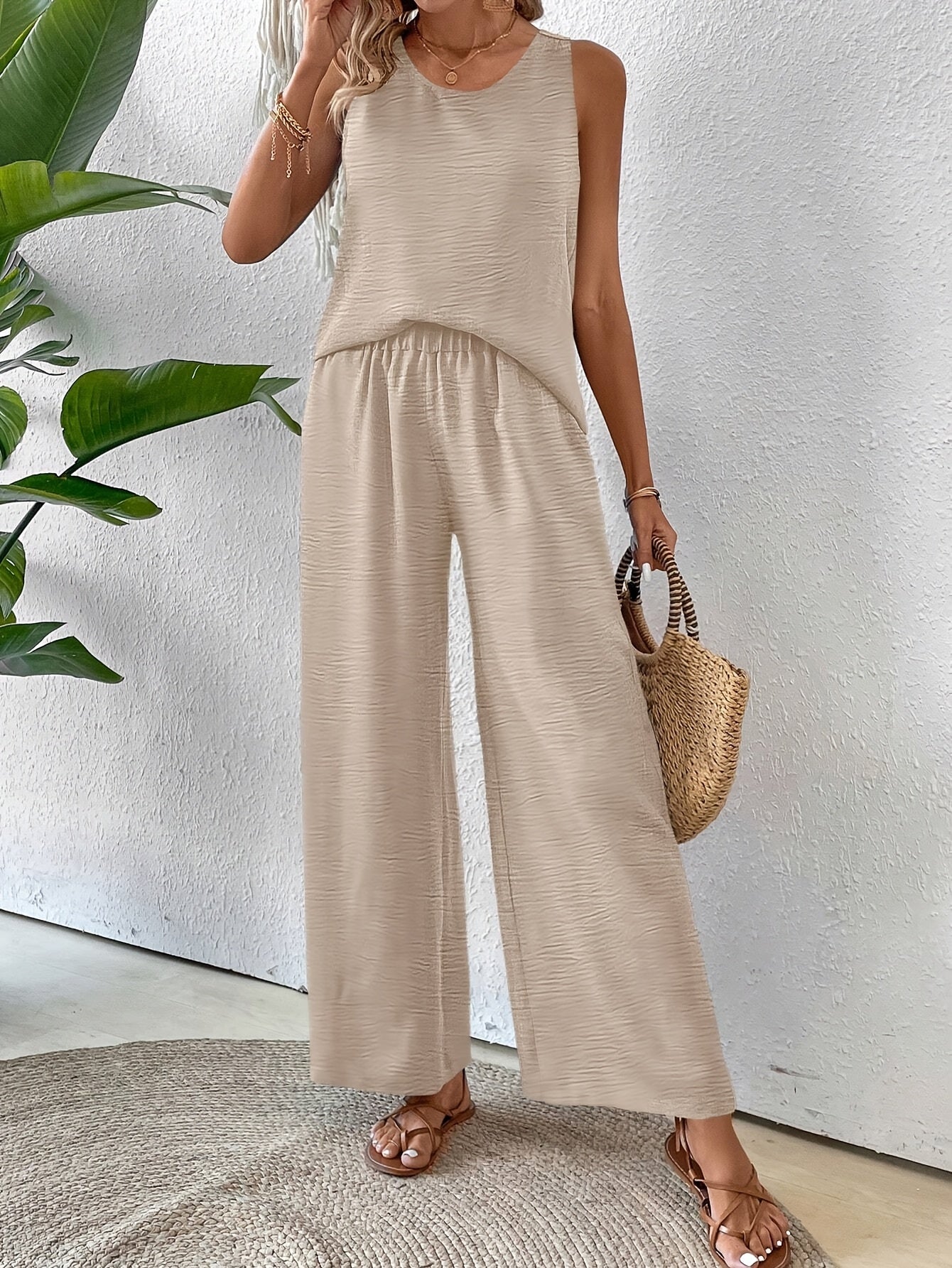 Solivéra™ | Lightweight Sleeveless Top & Wide-Leg Resort Pants Set