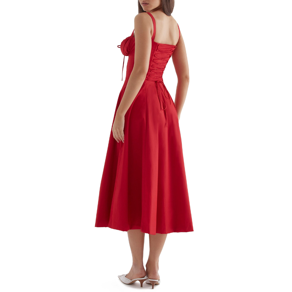 Marvessa™ | Floral Bustier Waist-Sculpt Midi Dress