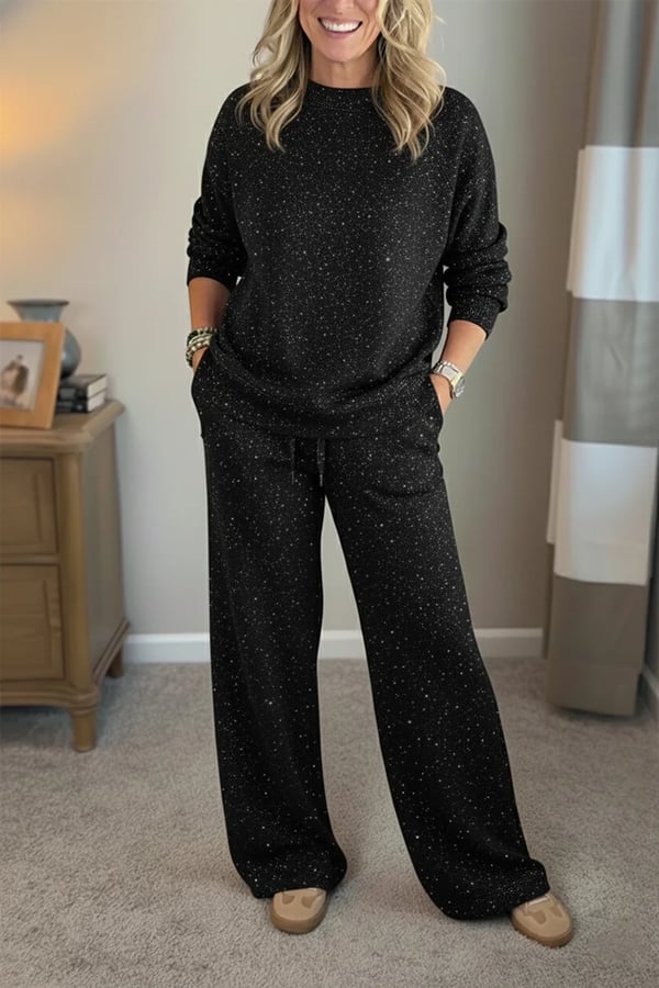 Viviana™ | Shimmer Round-Neck Solid-Color Casual Set