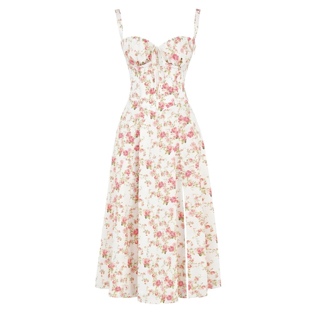 Marvessa™ | Floral Bustier Waist-Sculpt Midi Dress