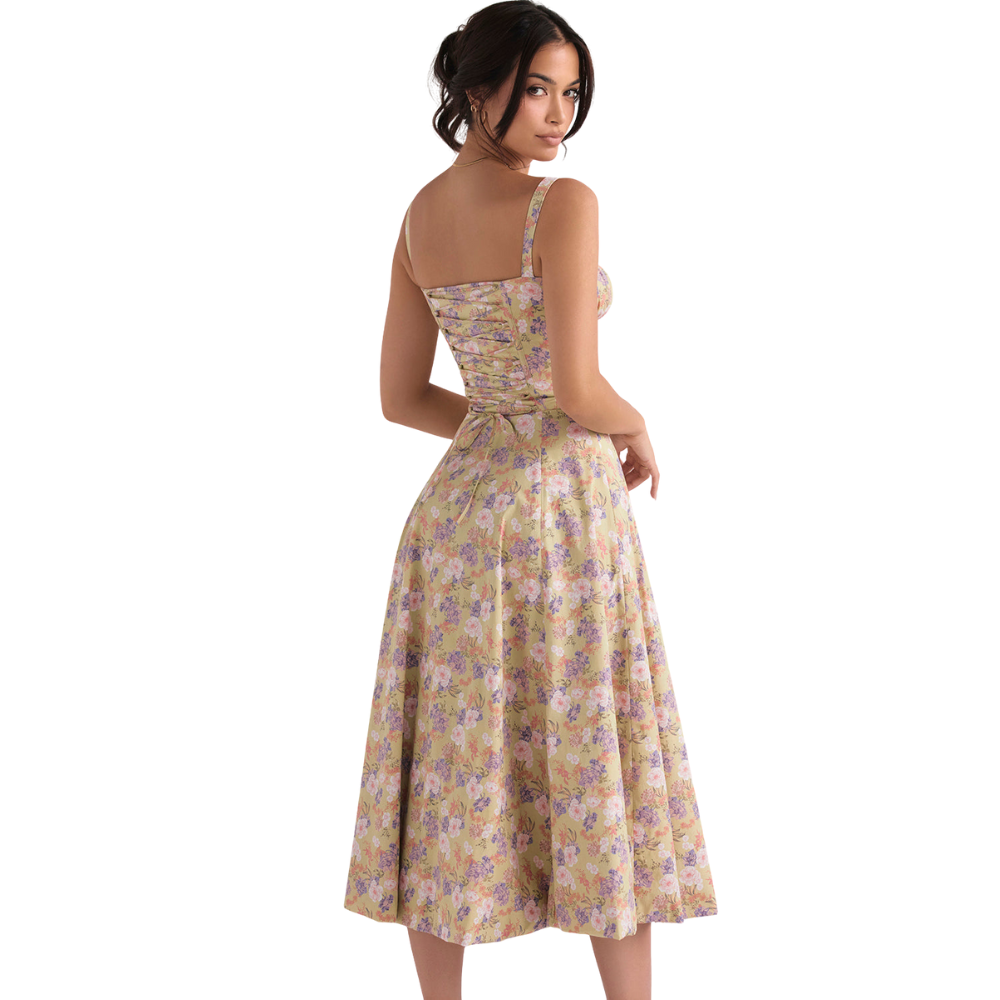 Marvessa™ | Floral Bustier Waist-Sculpt Midi Dress