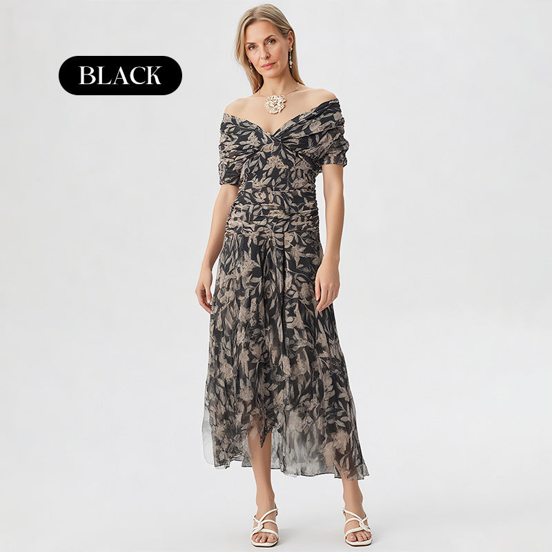 Solenne – Off-Shoulder Print Dress