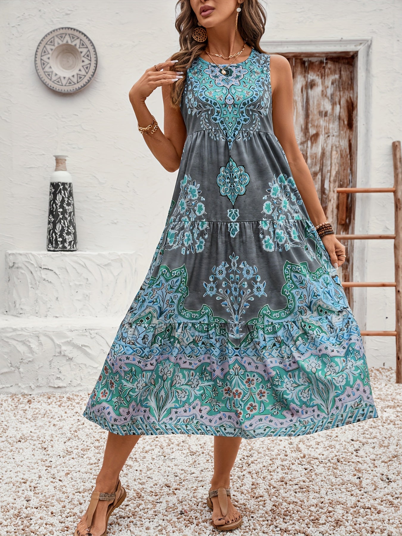 Mariselle Coastal Print Summer Dress