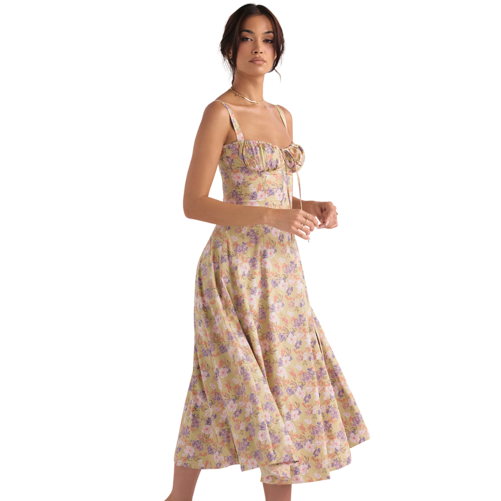 Marvessa™ | Floral Bustier Waist-Sculpt Midi Dress