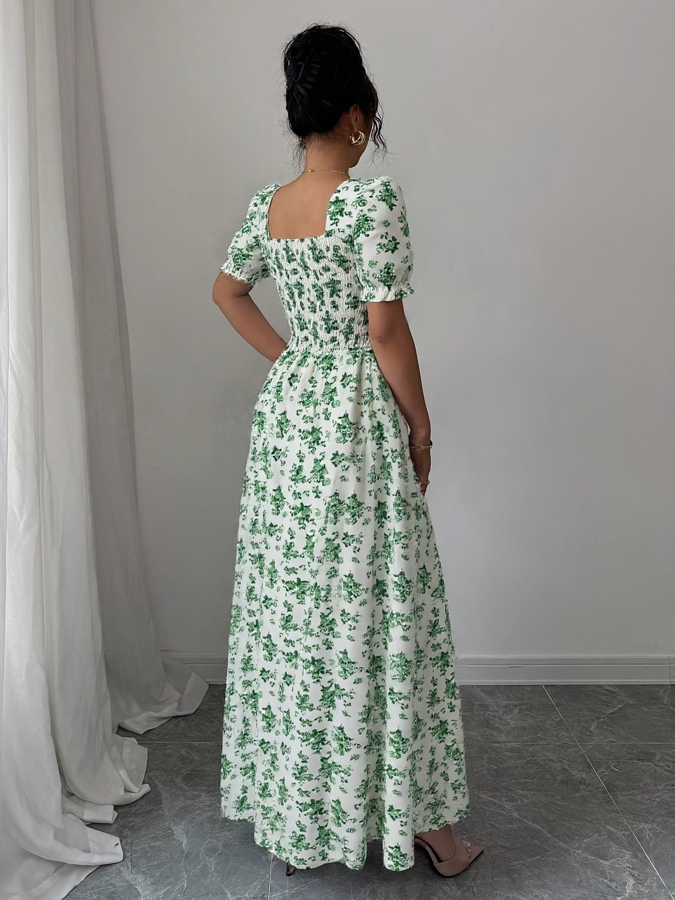 Floravera™ | Ruffled-Sleeve Floral A-Line Dress