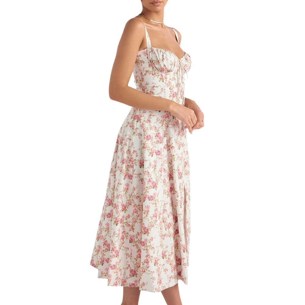 Marvessa™ | Floral Bustier Waist-Sculpt Midi Dress