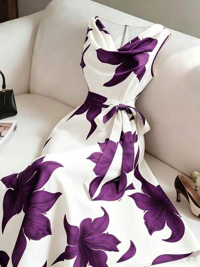 🌸 Women's Sleeveless Floral Print Dress – A-Line, Breathable & Figure-Flattering