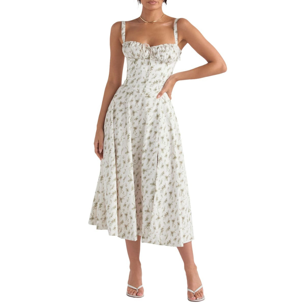 Marvessa™ | Floral Bustier Waist-Sculpt Midi Dress