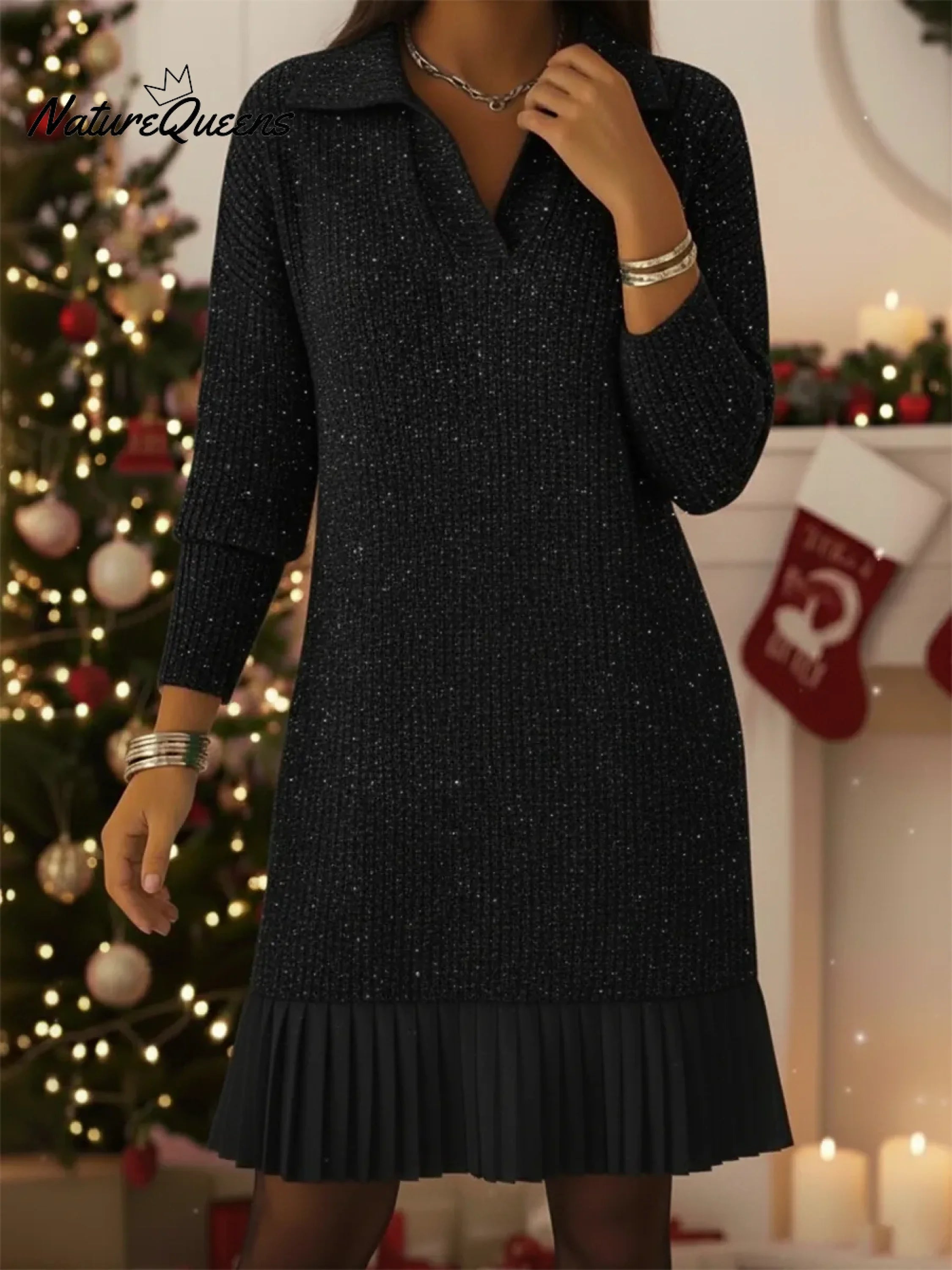 ShineKnit™ | Elegant Shimmery Turtleneck Knit Dress