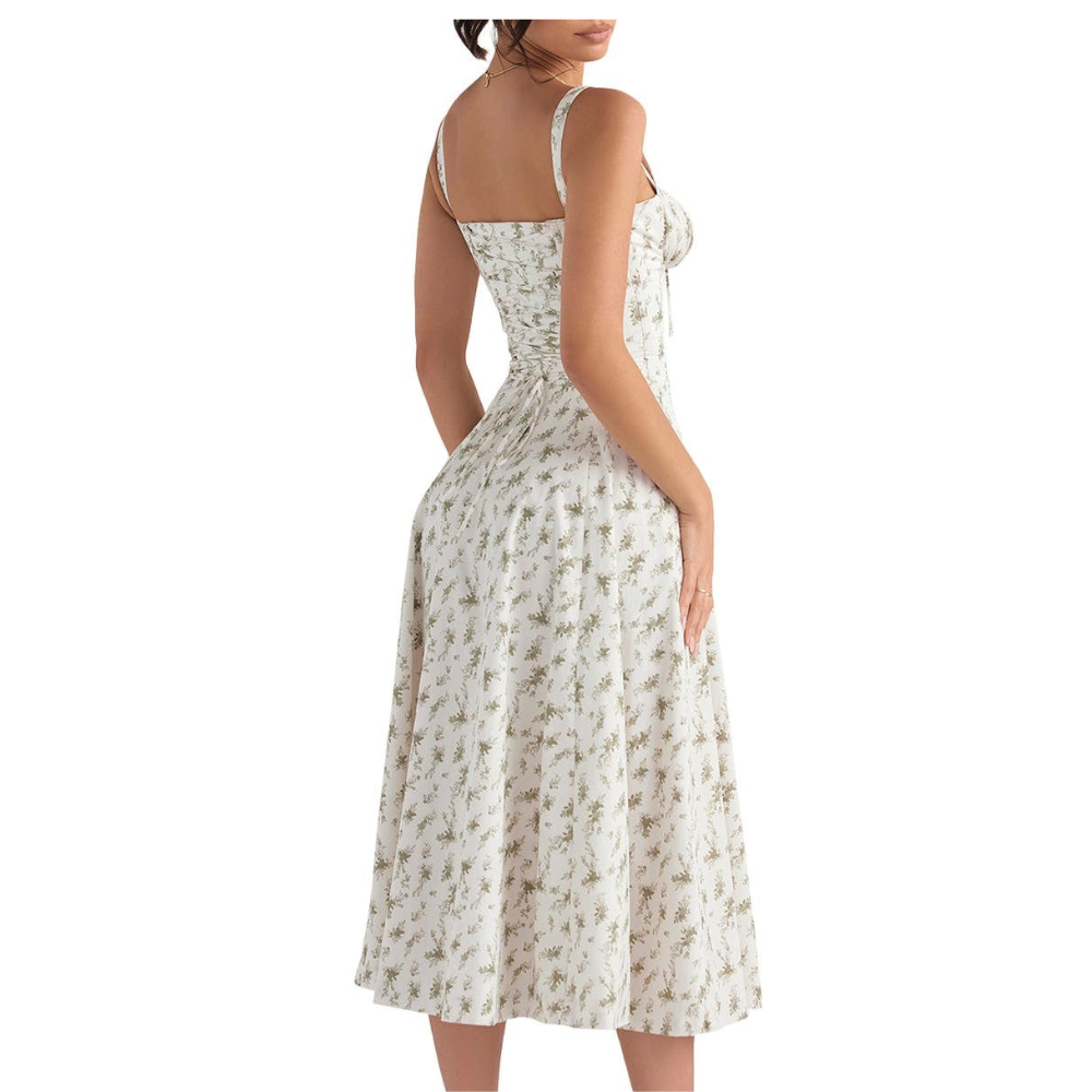 Marvessa™ | Floral Bustier Waist-Sculpt Midi Dress