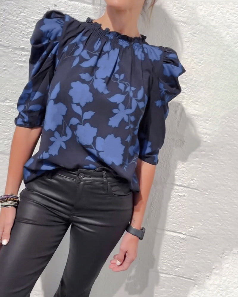 Avelora™ | Puff Sleeve Ruffle Blouse