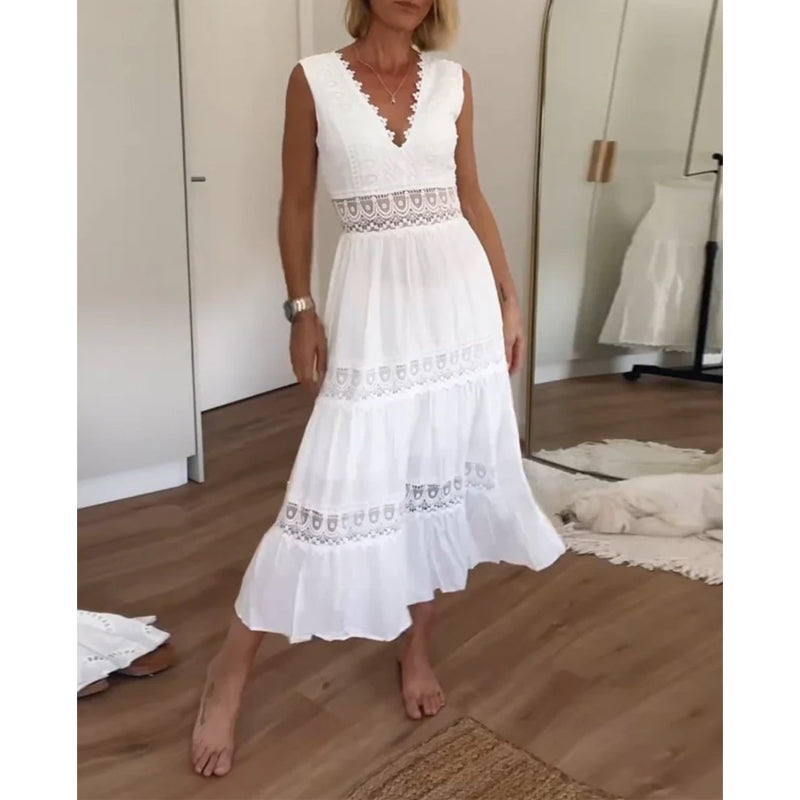 Valencia™ | Elegant Lace V-Neck Dress