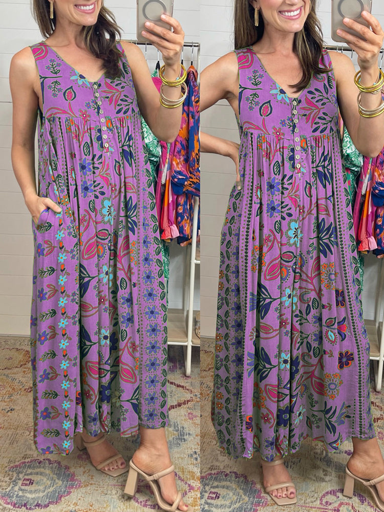 Rosavine™ | Vintage Print Jumpsuit with Loose Sleeves
