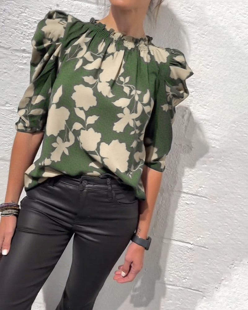 Avelora™ | Puff Sleeve Ruffle Blouse