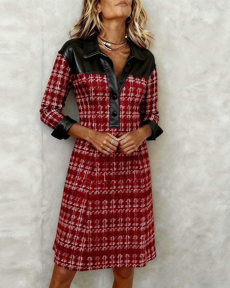 HoundPatch™ | Long-Sleeve Patchwork Houndstooth Dress