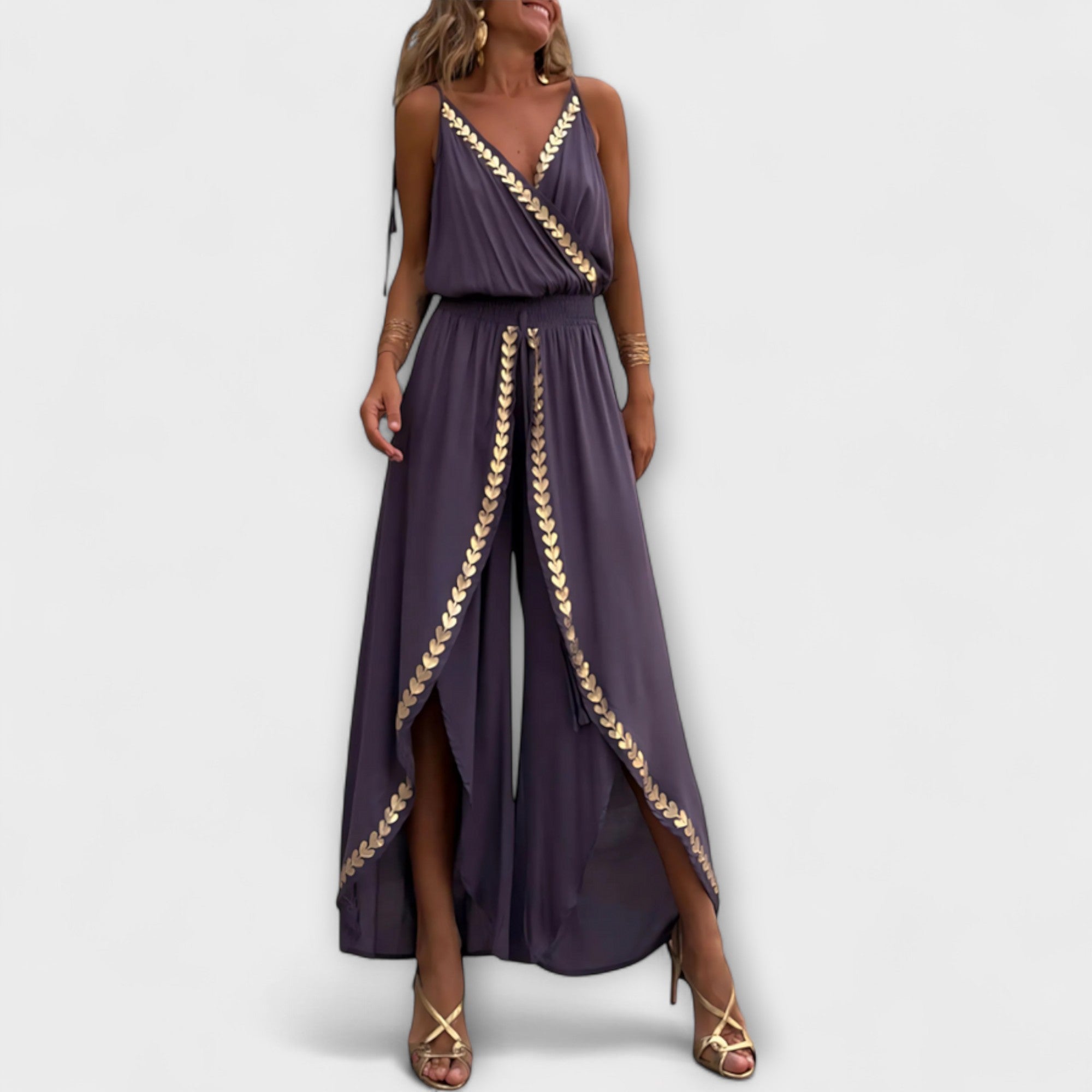 Mediterranean-Chic V‑Neck Jumpsuit