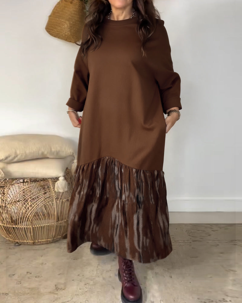 IrraPatch™ | Round-Neck Dress with Irregular Patchwork Print