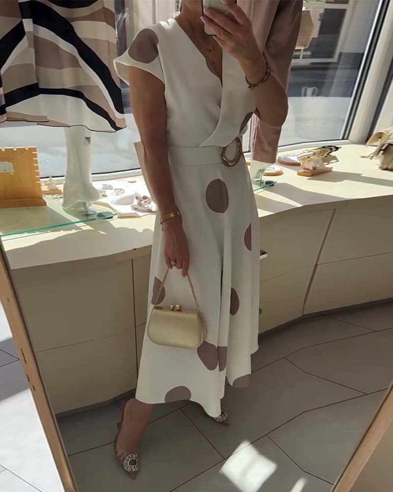 Velora CinchDot V-Neck Dress