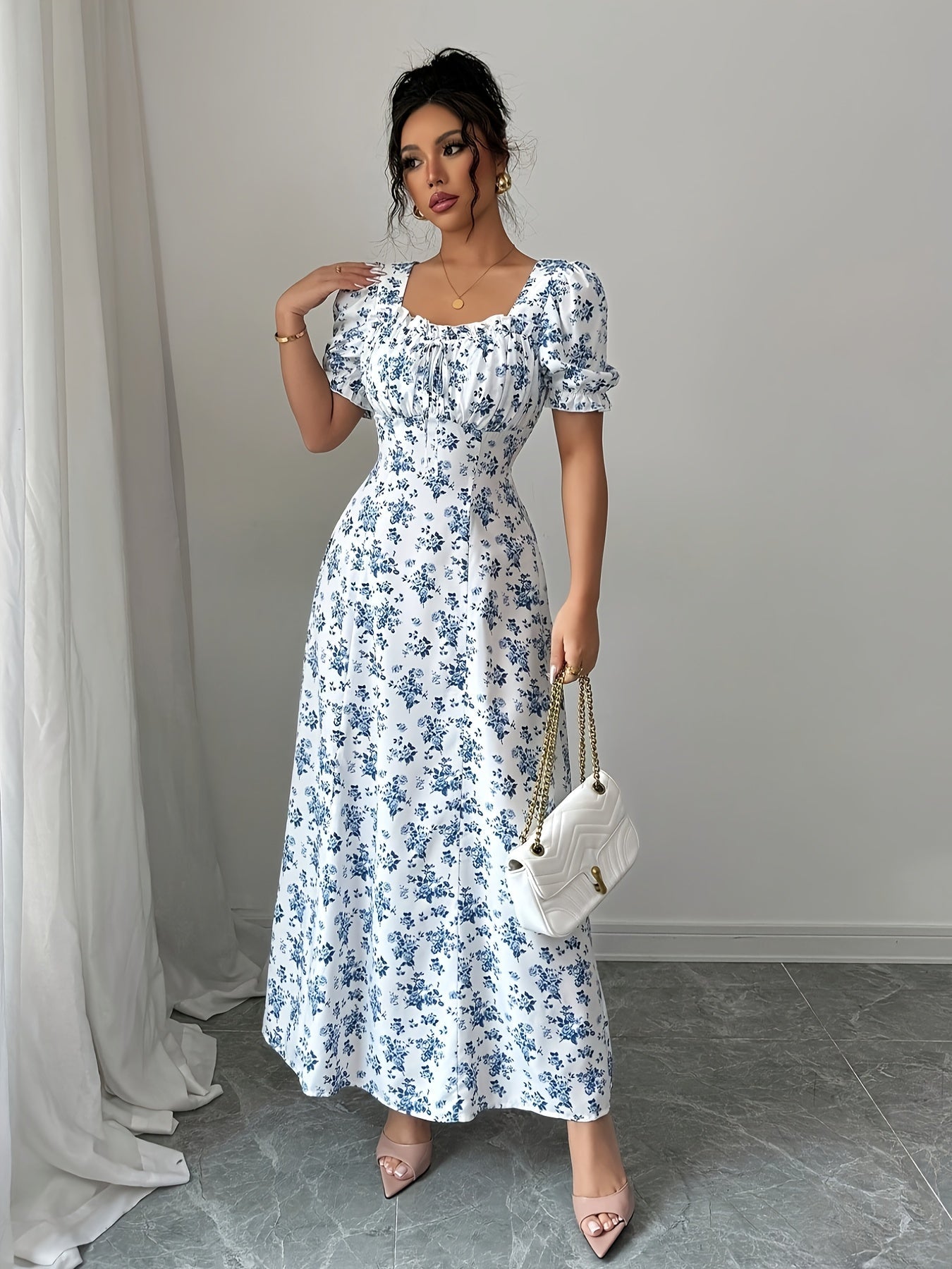 Floravera™ | Ruffled-Sleeve Floral A-Line Dress