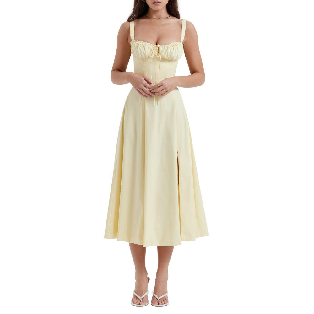 Marvessa™ | Floral Bustier Waist-Sculpt Midi Dress
