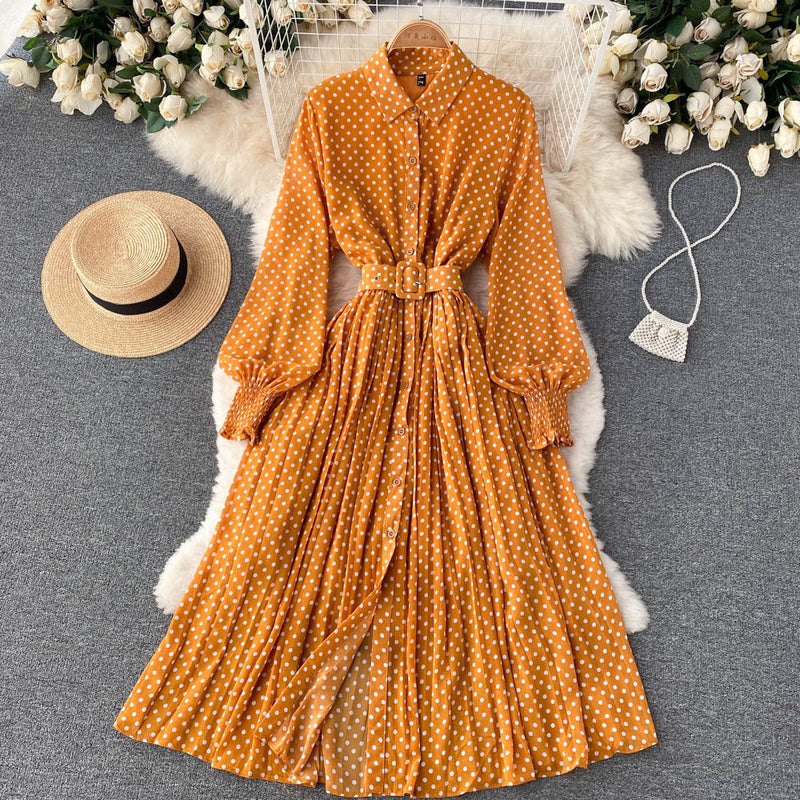 Polka Dot Chiffon Pleated Dress details