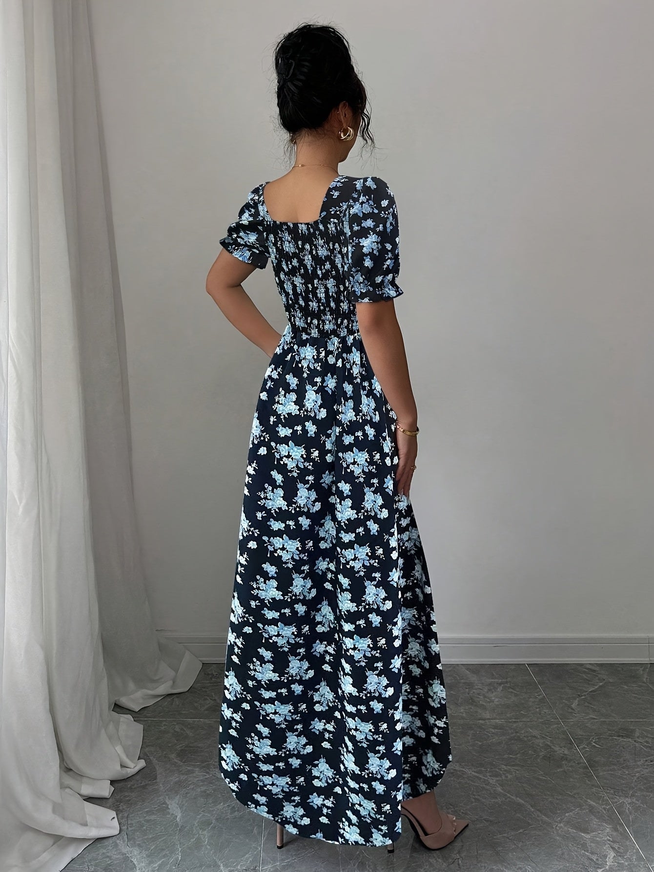 Floravera™ | Ruffled-Sleeve Floral A-Line Dress