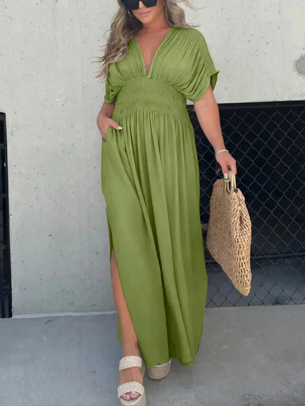 Auraline™ | Slit V-Neck Effortless Maxi Dress