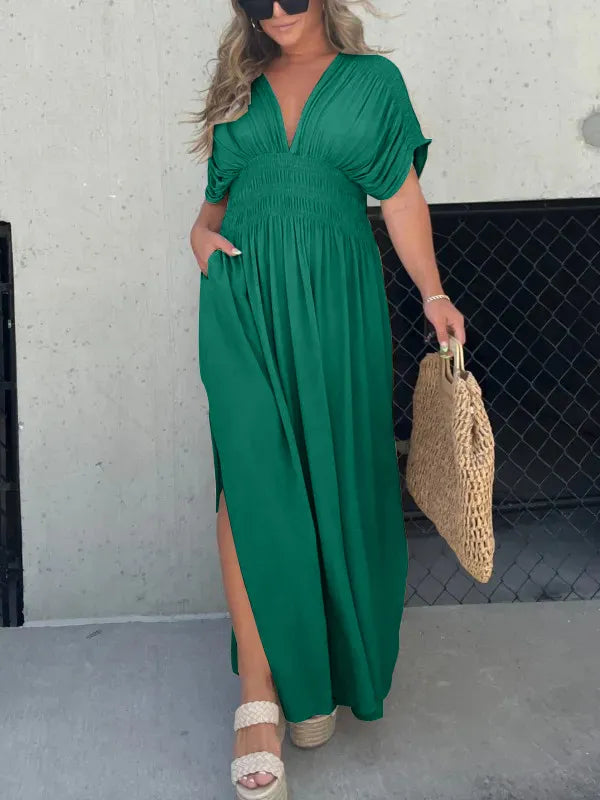 Auraline™ | Slit V-Neck Effortless Maxi Dress