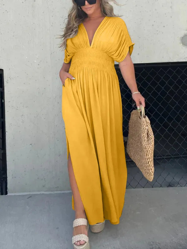 Auraline™ | Slit V-Neck Effortless Maxi Dress