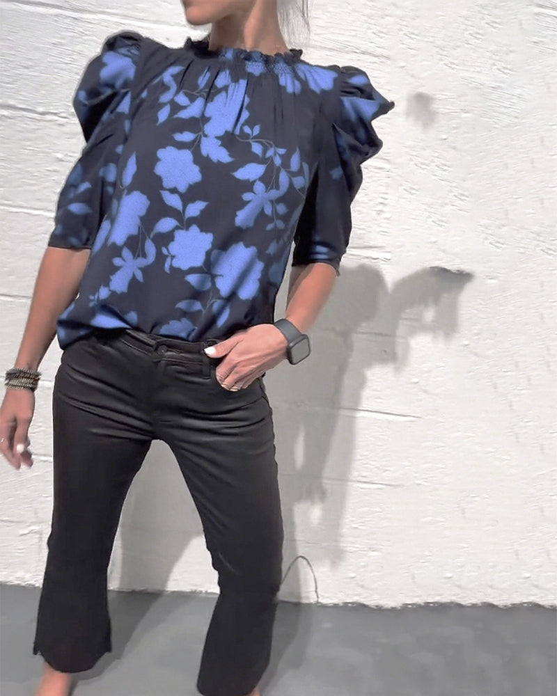 Avelora™ | Puff Sleeve Ruffle Blouse