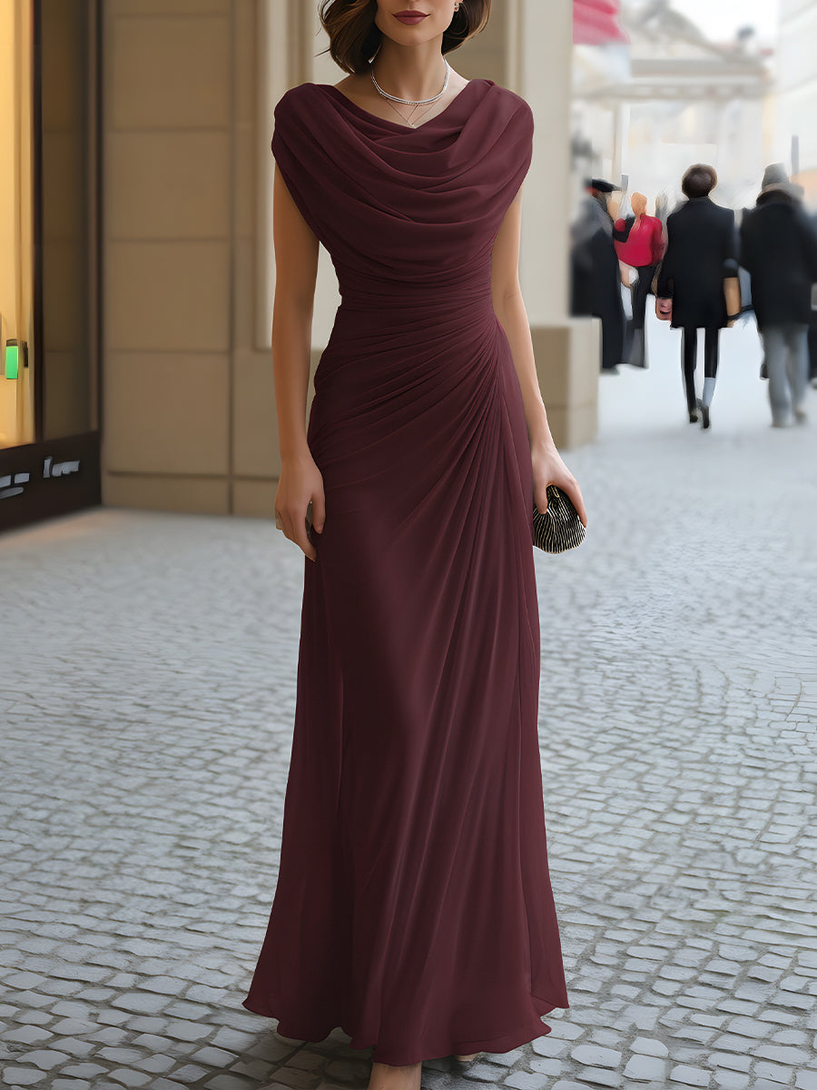 Draped Cowl-Neck Ruched Dress