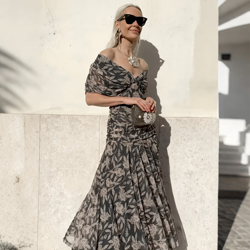 Solenne – Off-Shoulder Print Dress