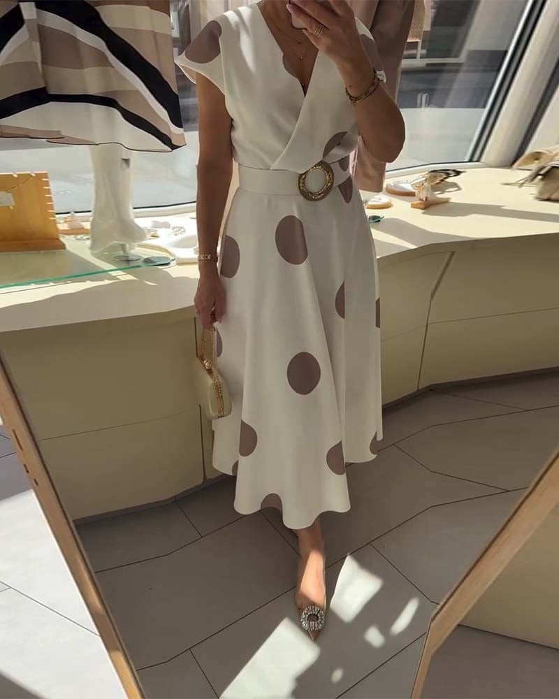 Velora CinchDot V-Neck Dress