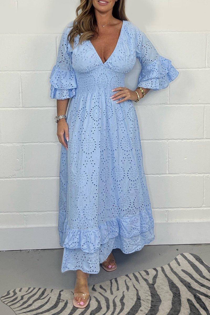 LaceVienne™ | V-Neck Cotton Cutout Lace Dress