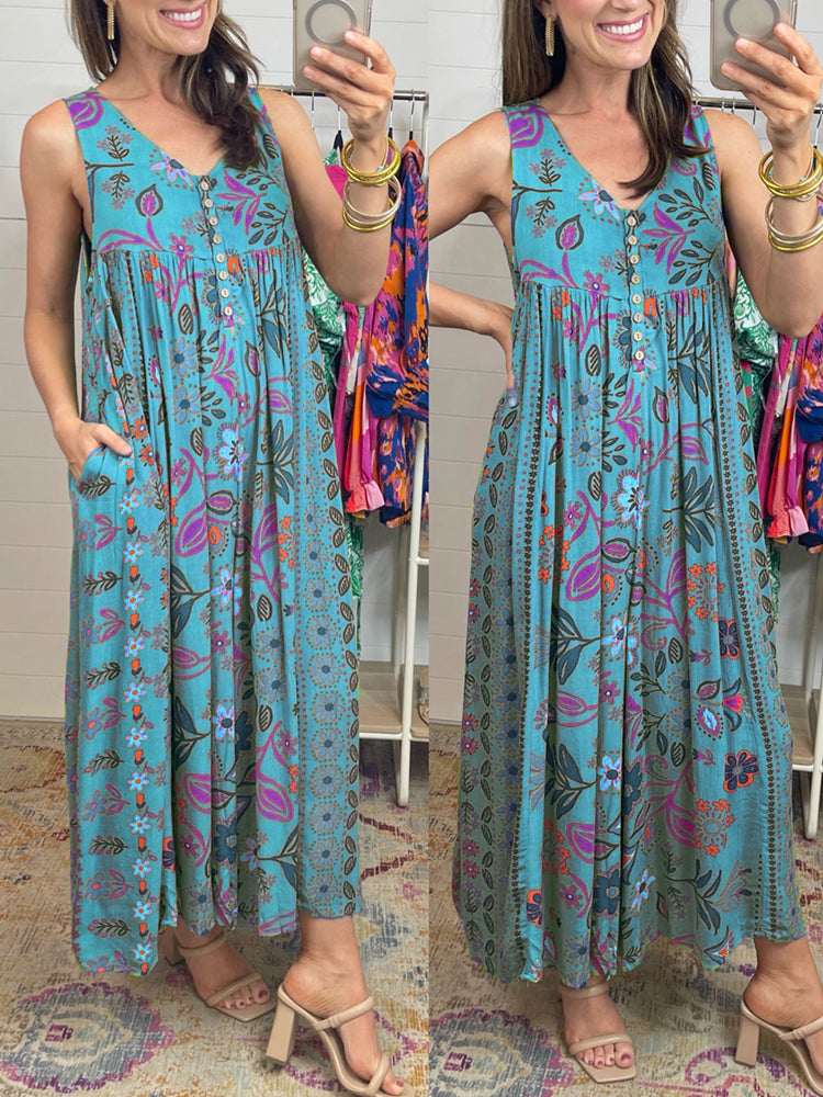 Rosavine™ | Vintage Print Jumpsuit with Loose Sleeves details