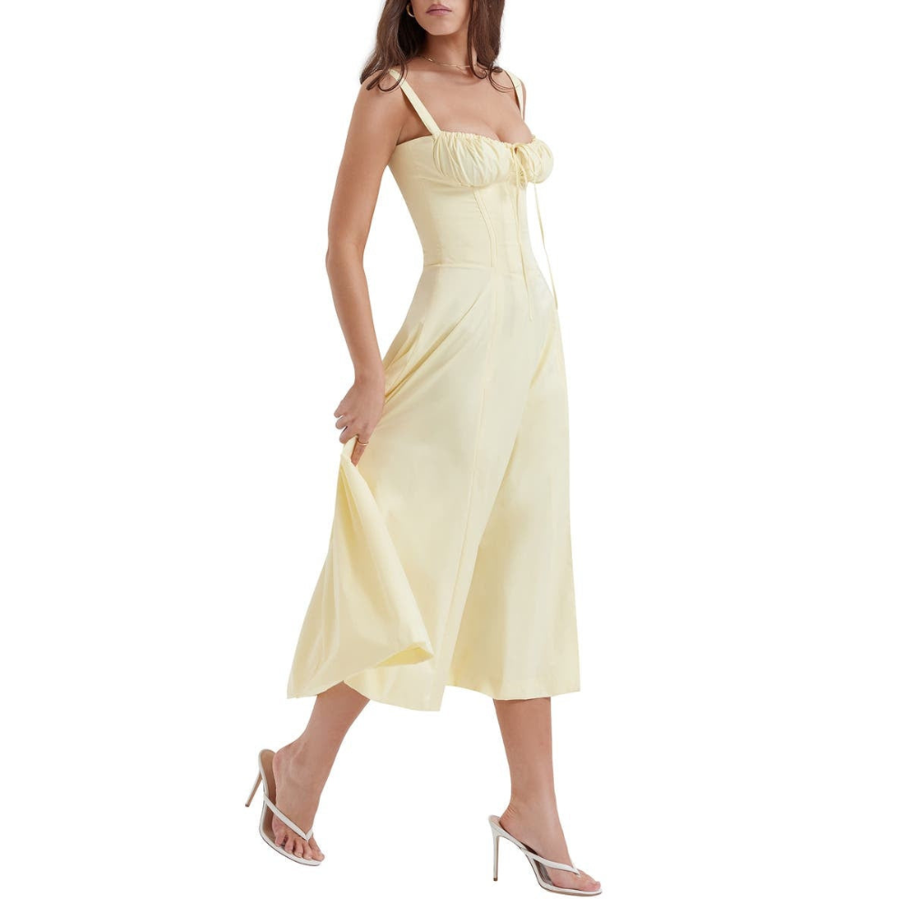 Marvessa™ | Floral Bustier Waist-Sculpt Midi Dress