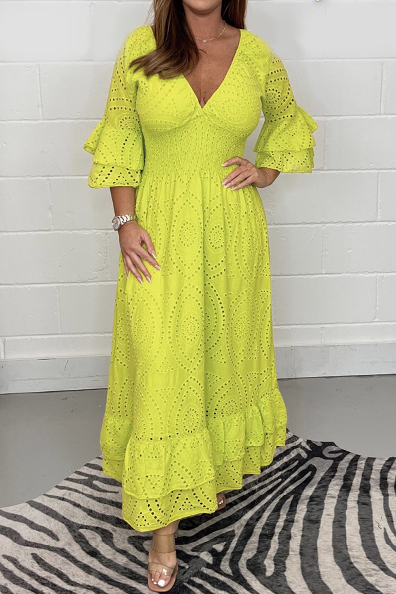 LaceVienne™ | V-Neck Cotton Cutout Lace Dress