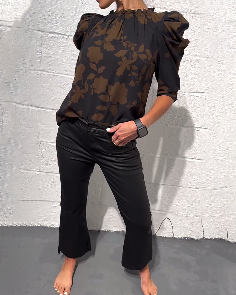 Avelora™ | Puff Sleeve Ruffle Blouse