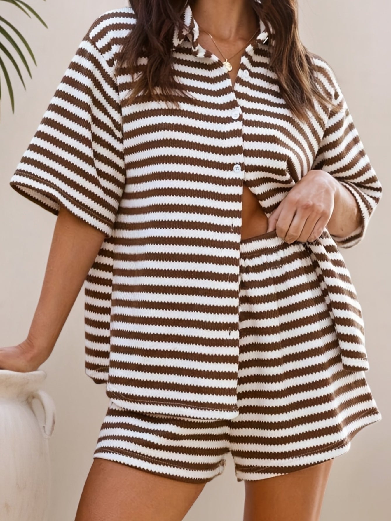 StripaSet™ | Women’s Striped Shirt & Shorts Casual Co-Ord