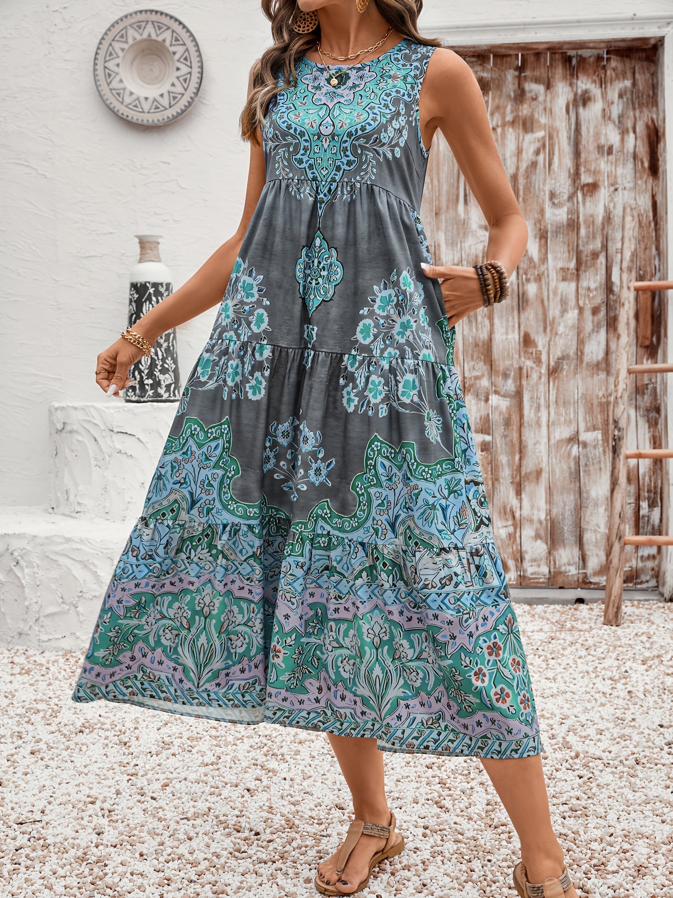 Mariselle Coastal Print Summer Dress