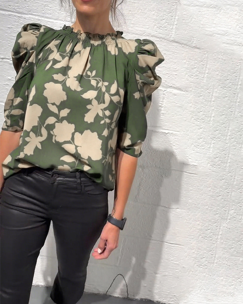 Avelora™ | Puff Sleeve Ruffle Blouse