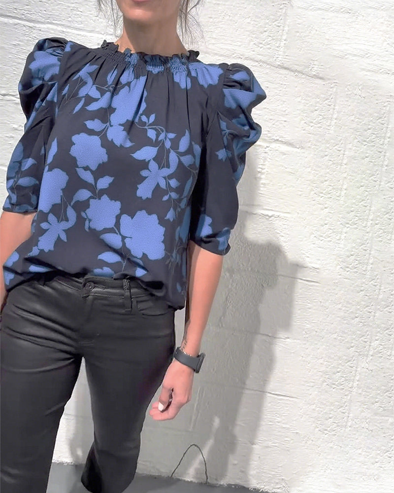 Avelora™ | Puff Sleeve Ruffle Blouse