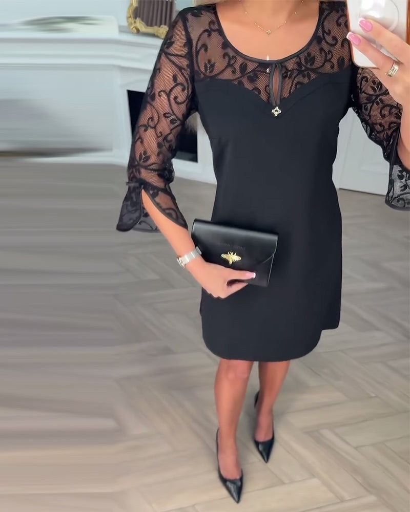 SoloPatch™ | Solid Long-Sleeve Patchwork Dress
