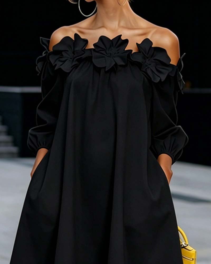 Elegant Off-Shoulder Floral Accent Dress
