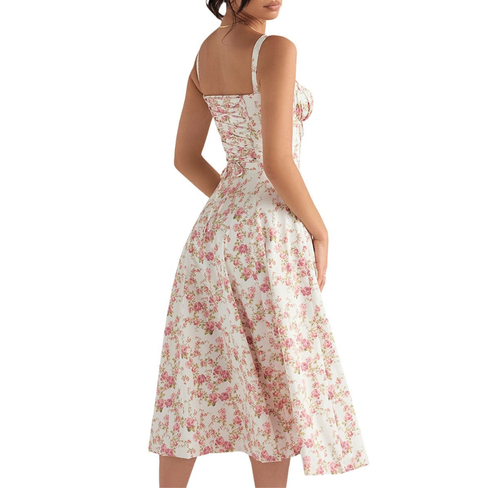 Marvessa™ | Floral Bustier Waist-Sculpt Midi Dress