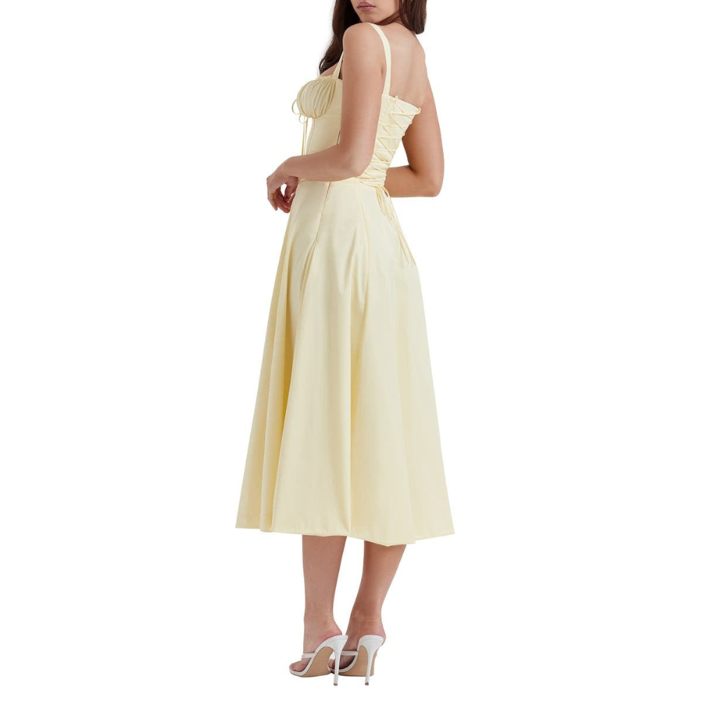 Marvessa™ | Floral Bustier Waist-Sculpt Midi Dress