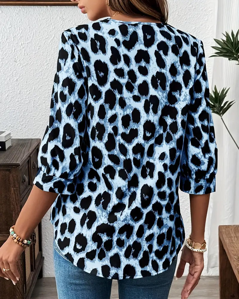 Zelvora™ | Relaxed Leopard Half-Sleeve Blouse